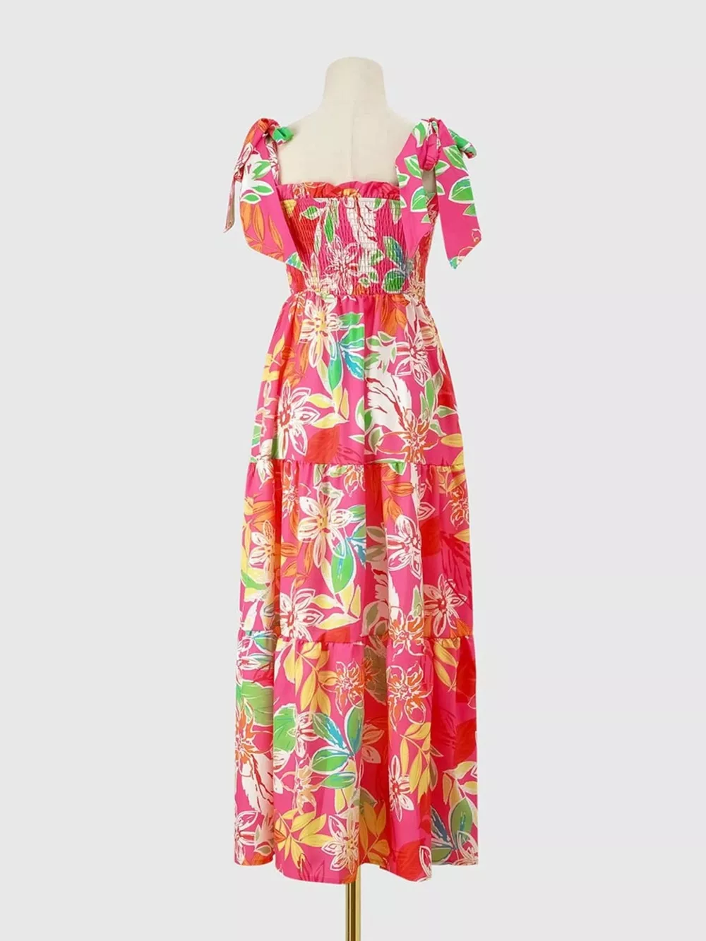 Tropical Print Smocked Tie-Strap Dress, image 17