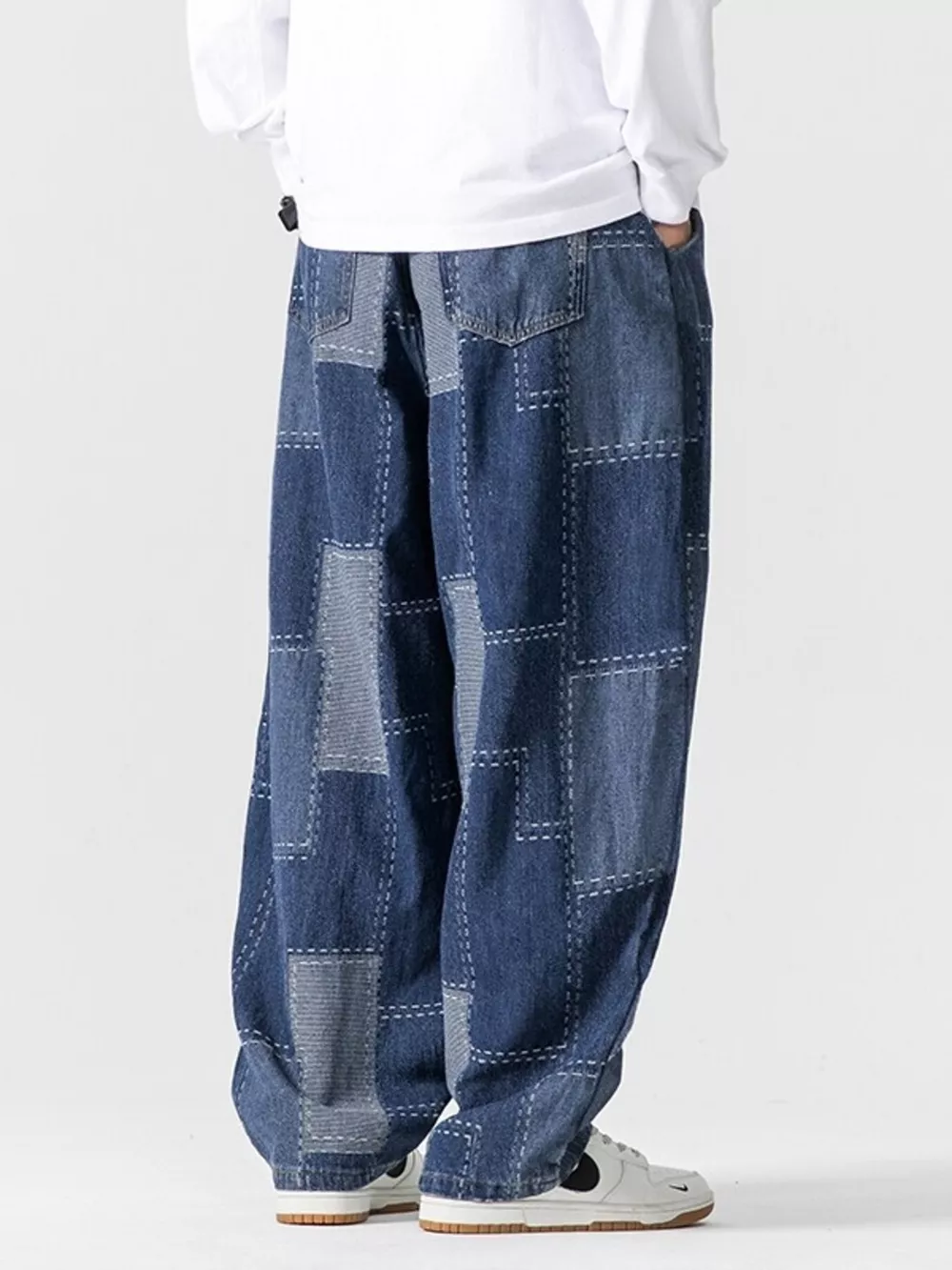 Men's Plus Size Patchwork Wide Leg Jeans, image 4