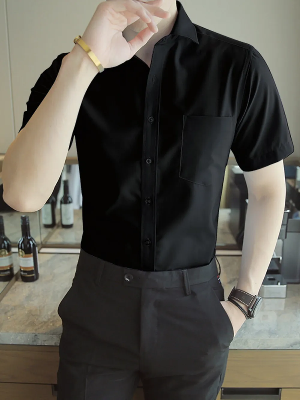 Men's Short Sleeve Solid Color Slim Fit Casual Shirt, image 2