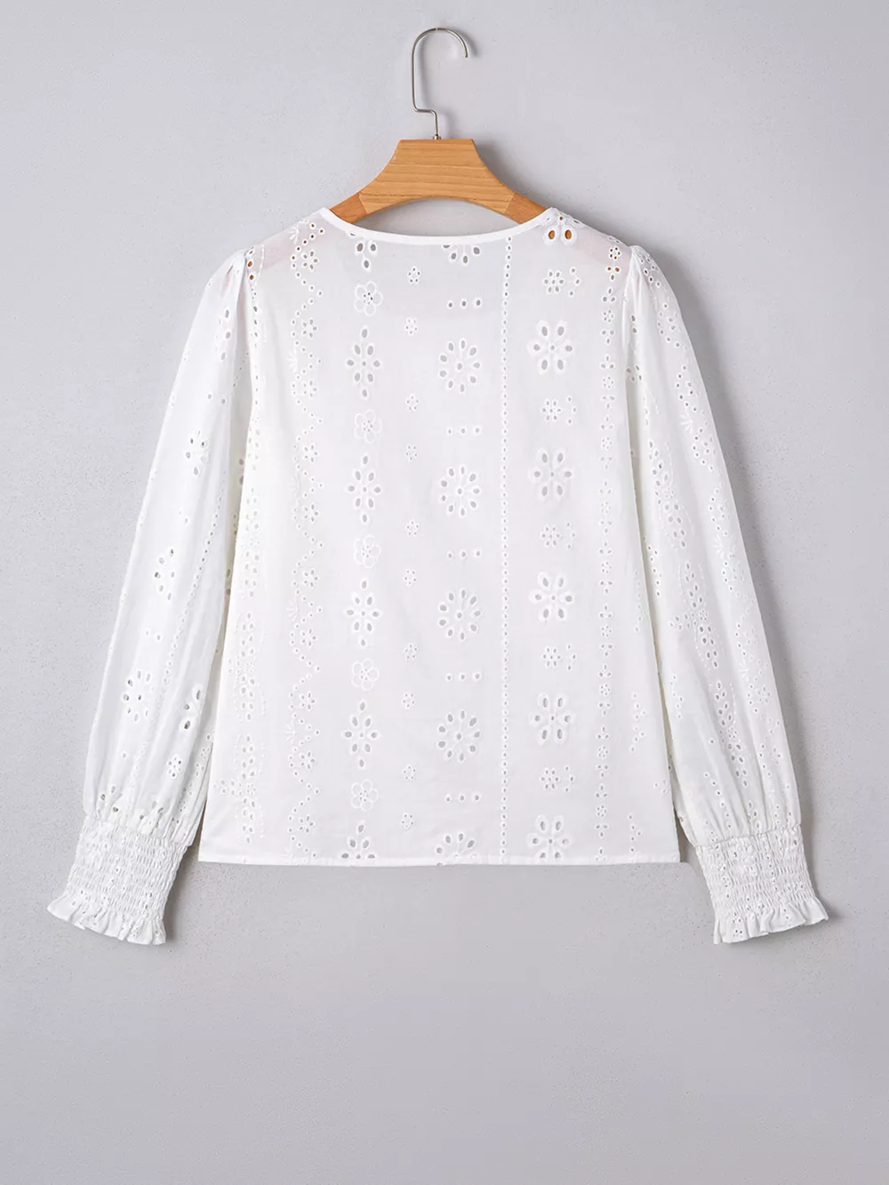 Eyelet Embroidered Smocked Cuff Sheer Blouse, image 9
