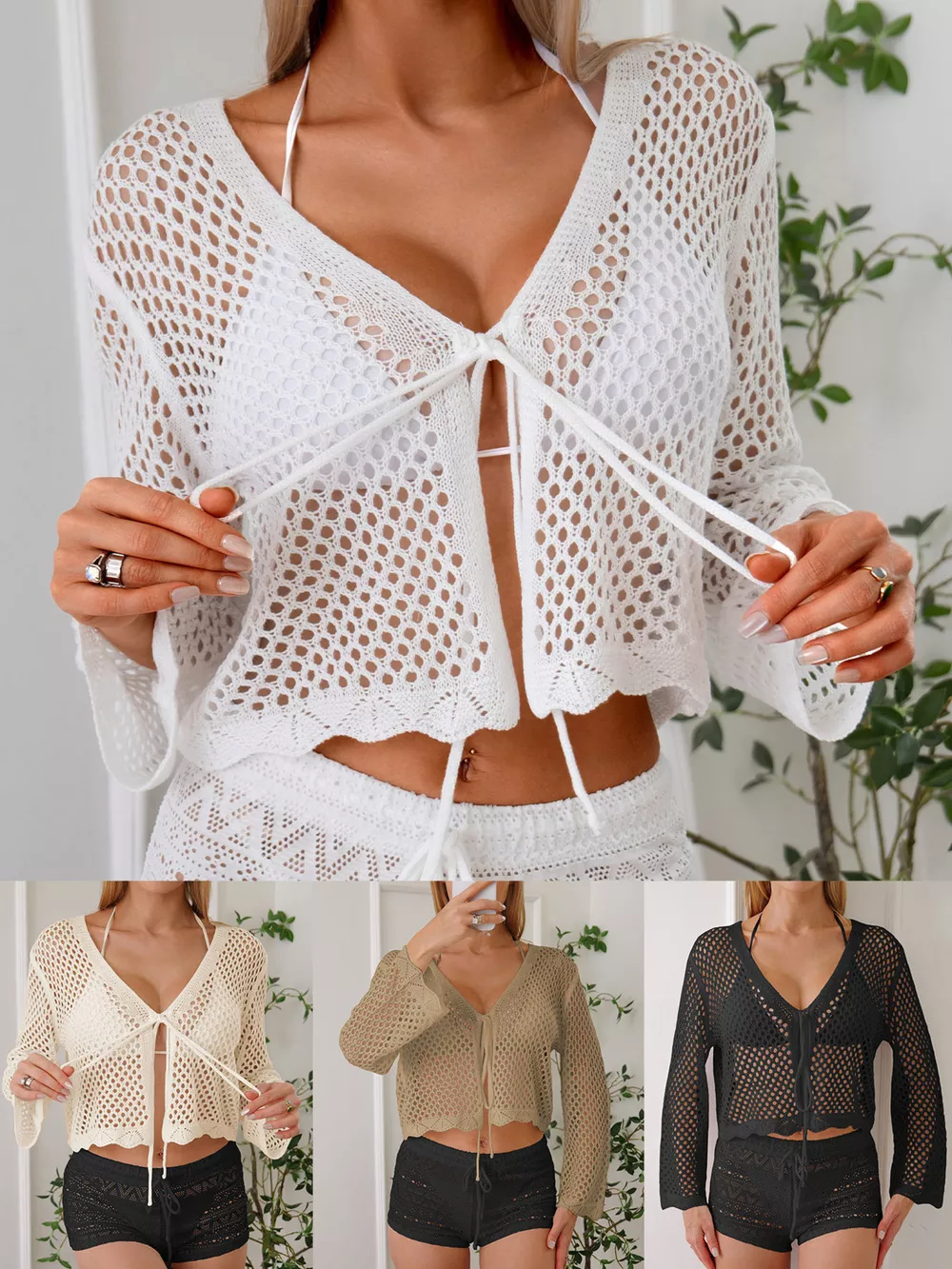 Crochet Tie-Front Knit Cover Up