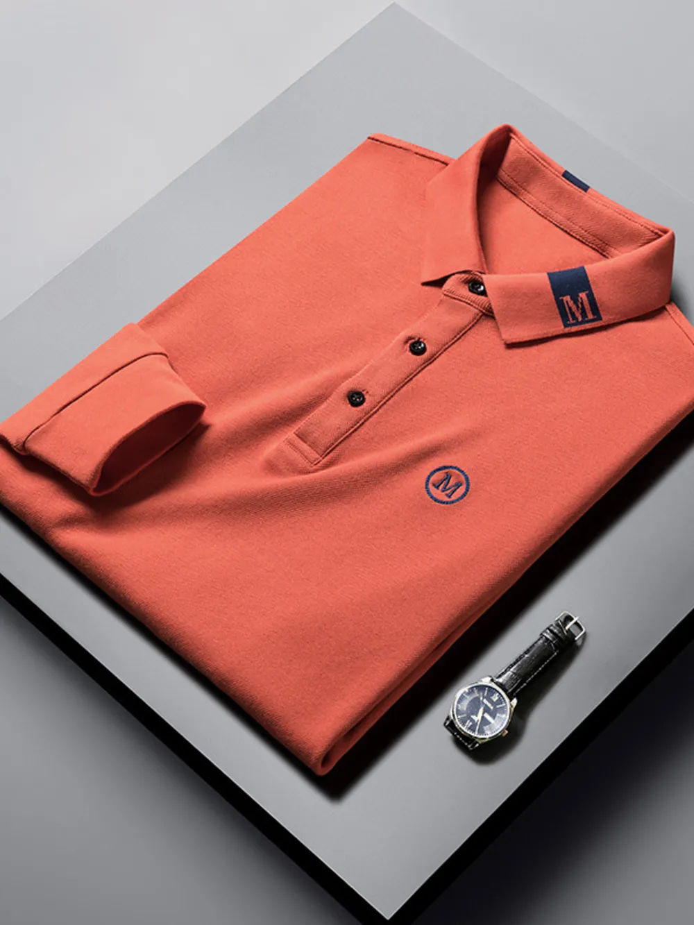 Men's Plus Size Long Sleeve Embroidered Polo, image 6