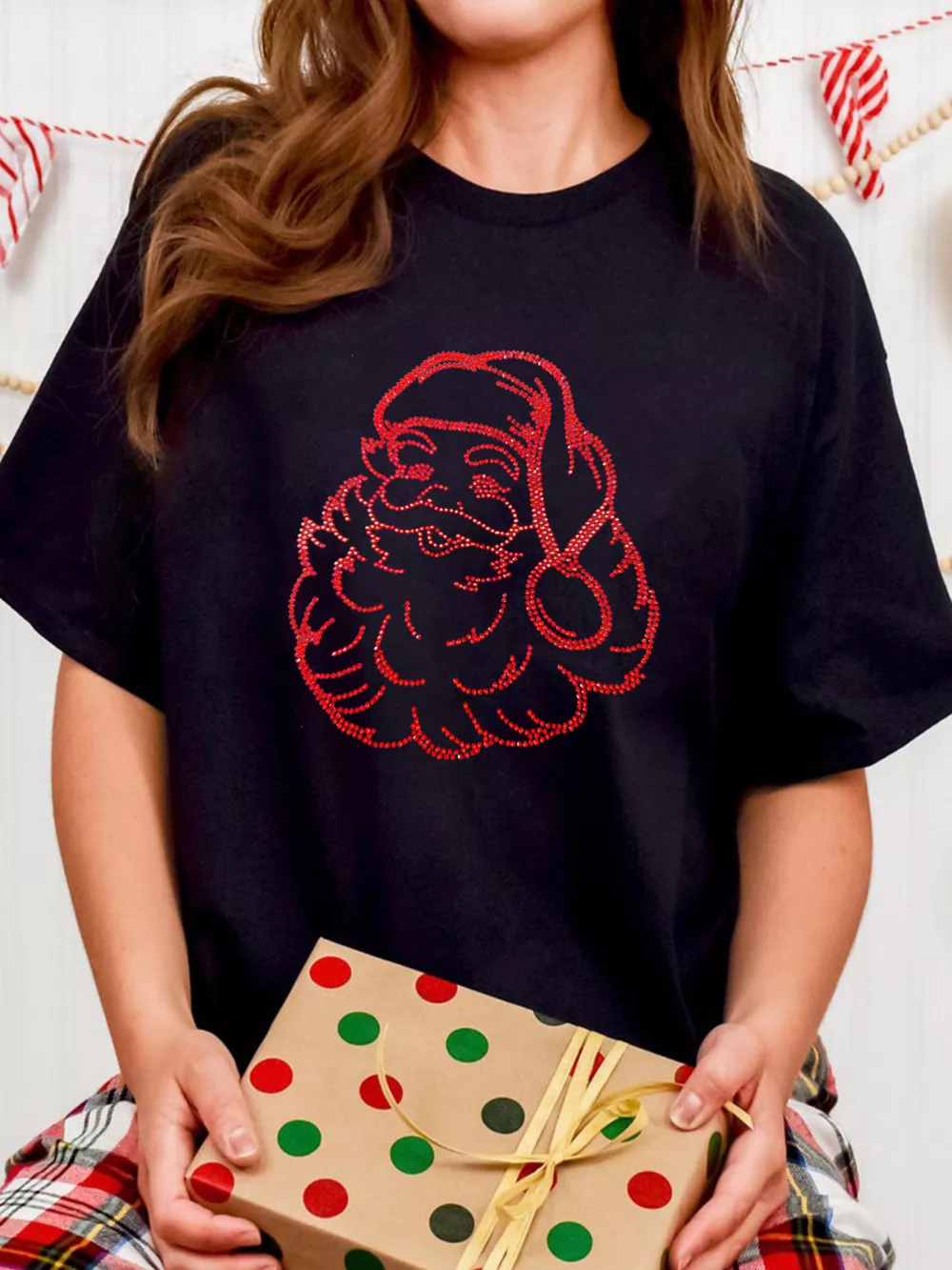 Rhinestone Santa Claus Christmas Graphic T Shirt, image 2