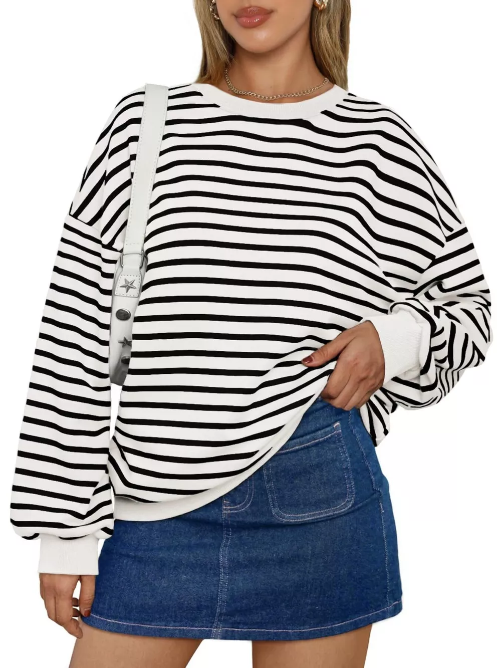 Striped Round Neck Oversized Casual Sweatshirt, image 6