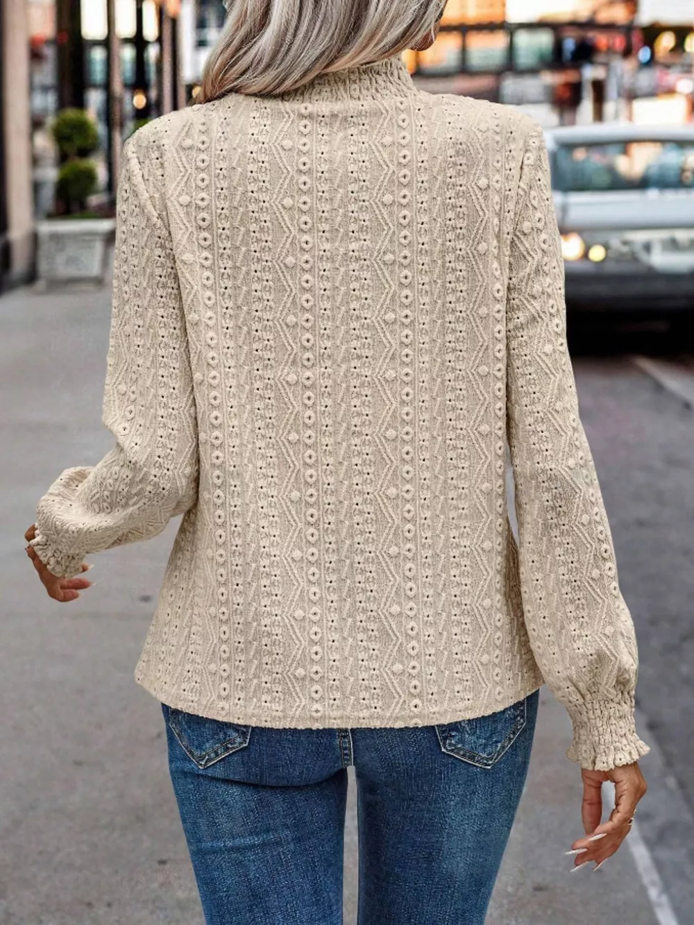 Texture Mock Neck Long Sleeve Blouse, image 12