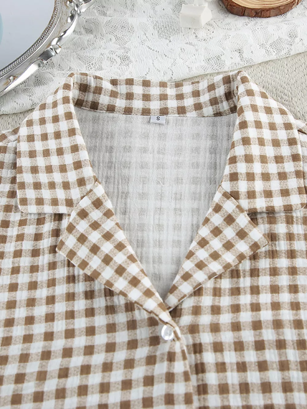 Gingham Ruffle-Trim Top and Pants Lounge Set, image 13