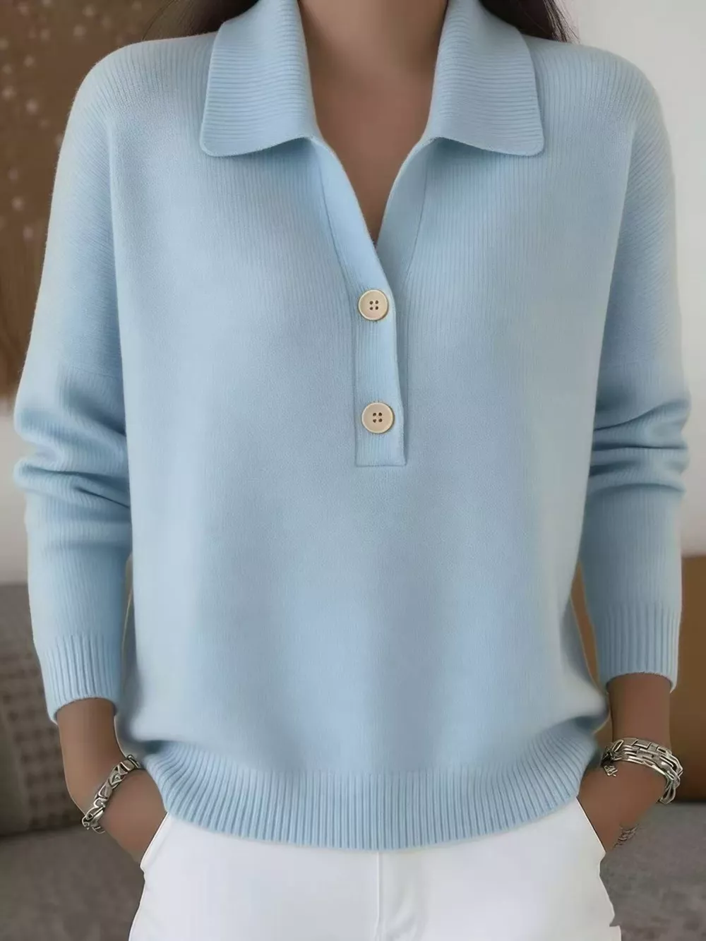 Ribbed Knit Button Detail Sweater