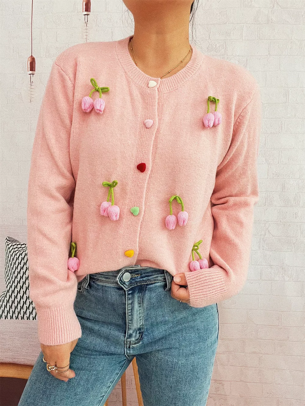 Flower Button Up Long Sleeve Cardigan, image 8