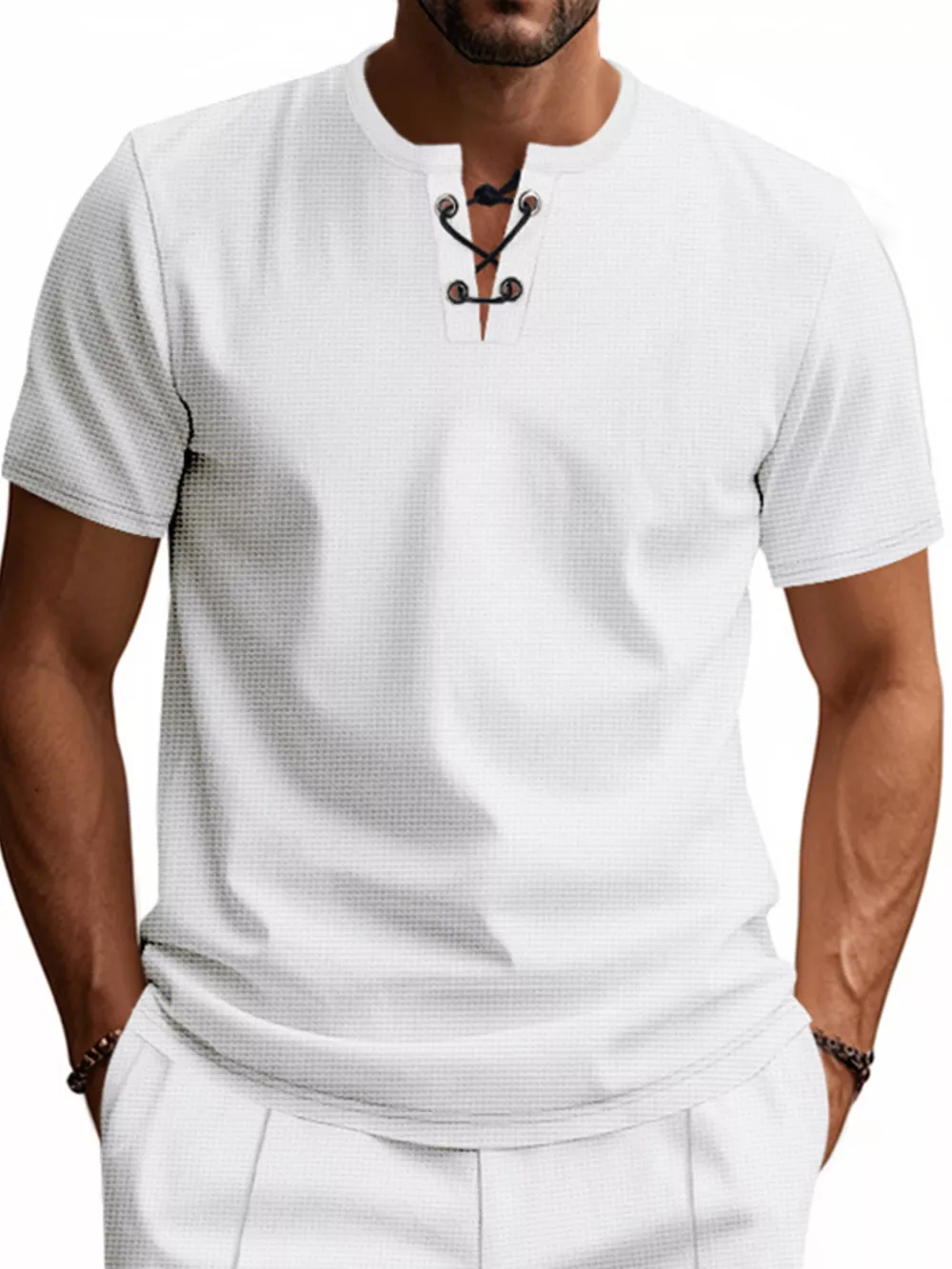 Men's Full Size Lace-Up Neck T-Shirt Plus Size, image 19