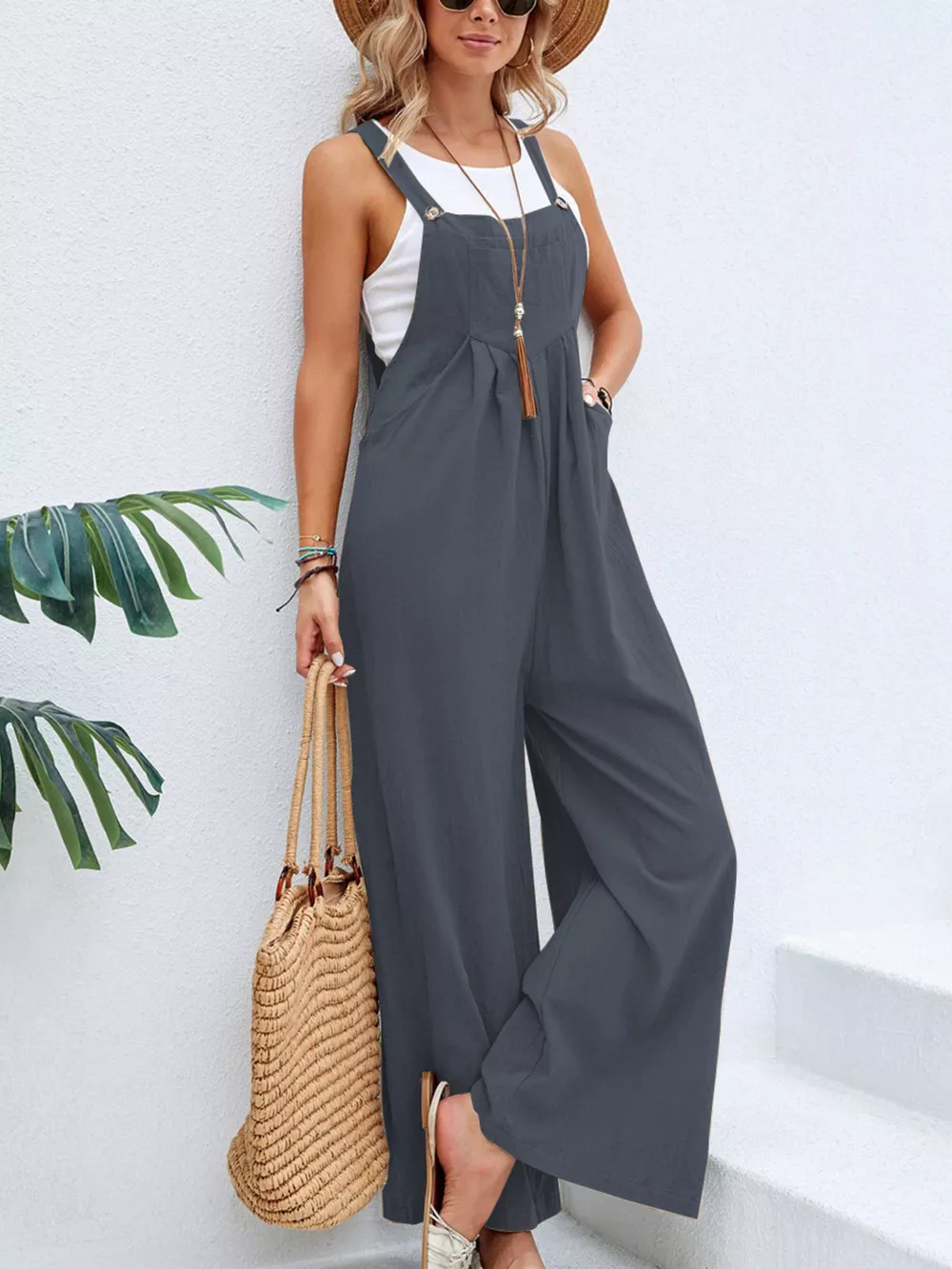 Full Size Casual Wide-Leg Overalls with Pockets Plus Size, image 4