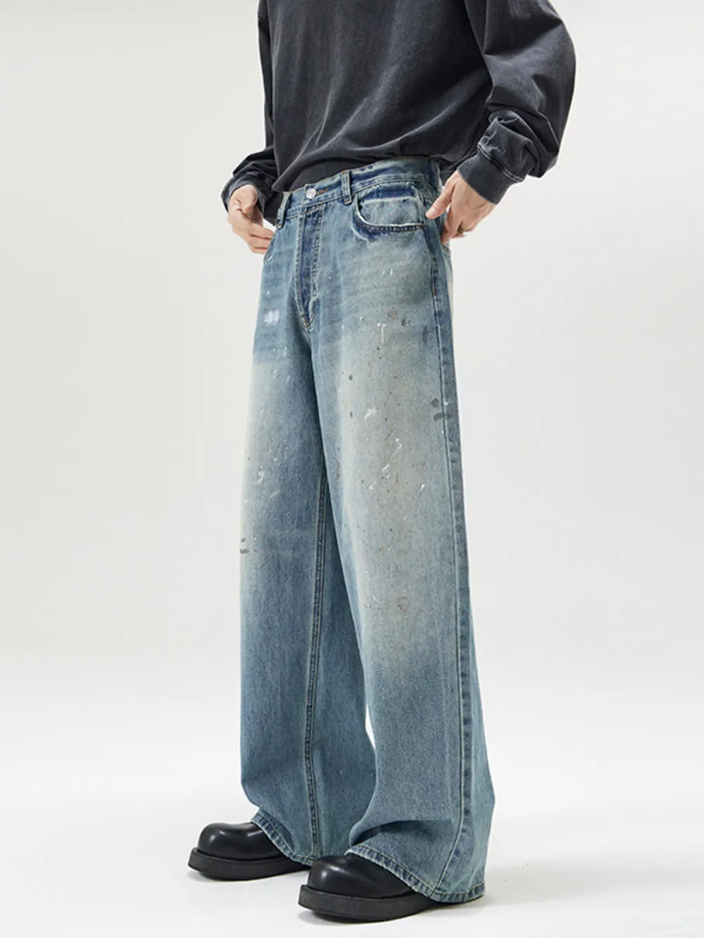 Men's Vintage Washed Wide Leg Jeans, image 3