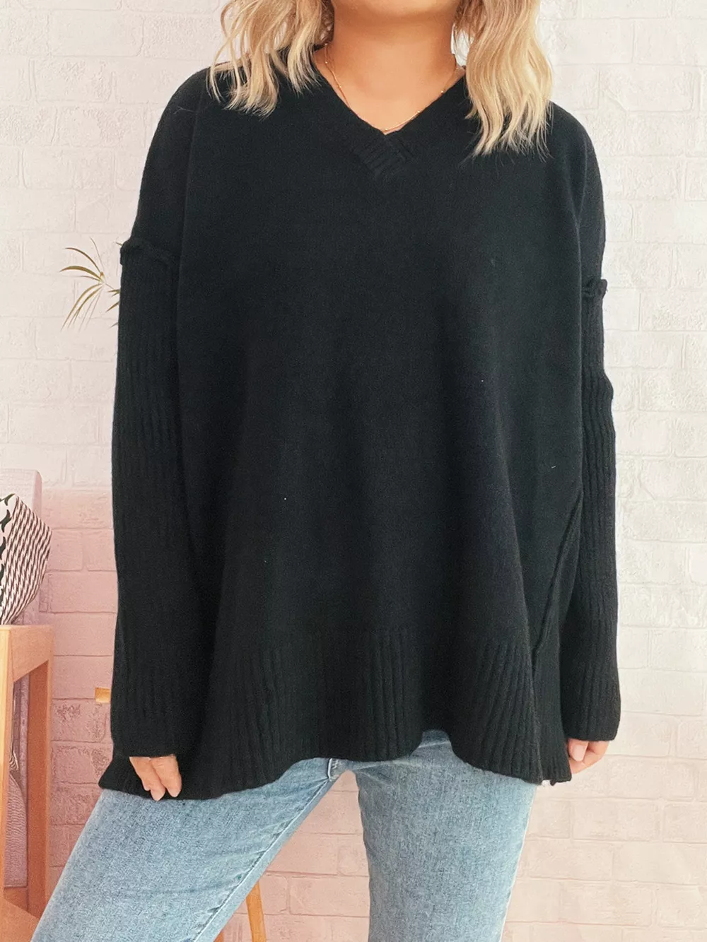 V-Neck Dropped Shoulder Sweater, image 15