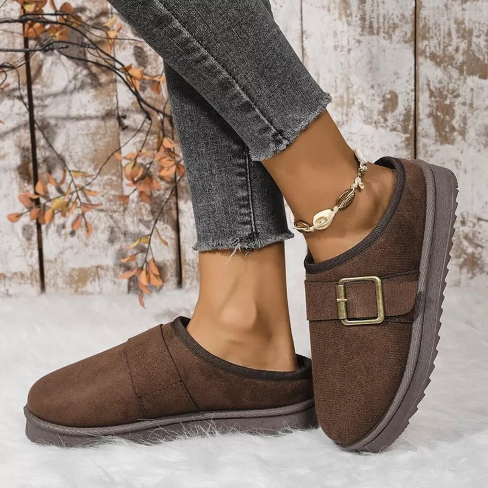 Buckle Decor Plush Lined Warm Slippers, image 10