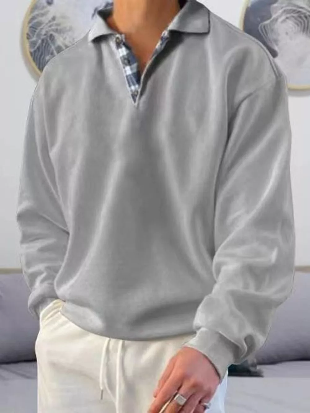 Men's Plus Size Casual Polo Collar Long Sleeve Top, image 4