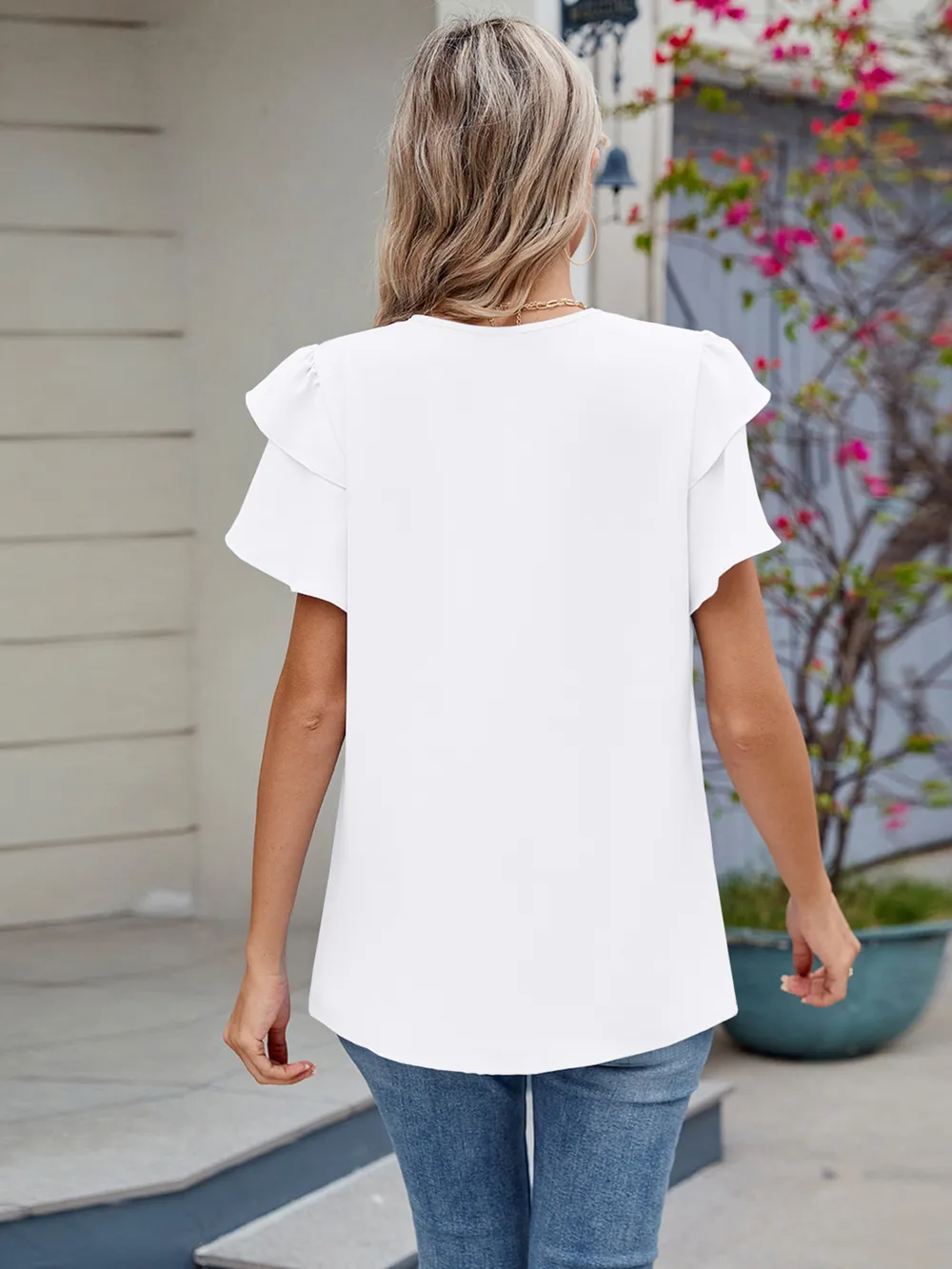 Round Neck Ruffled Layered Sleeve Blouse, image 24