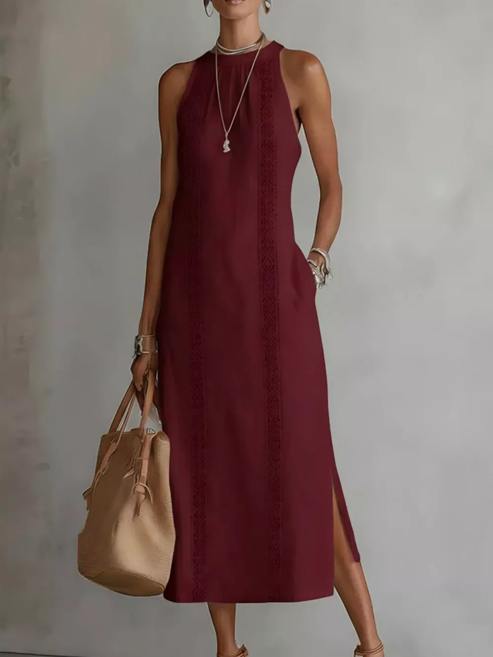 Full Size Side Slit Sleeveless Midi Dress Plus Size, image 11