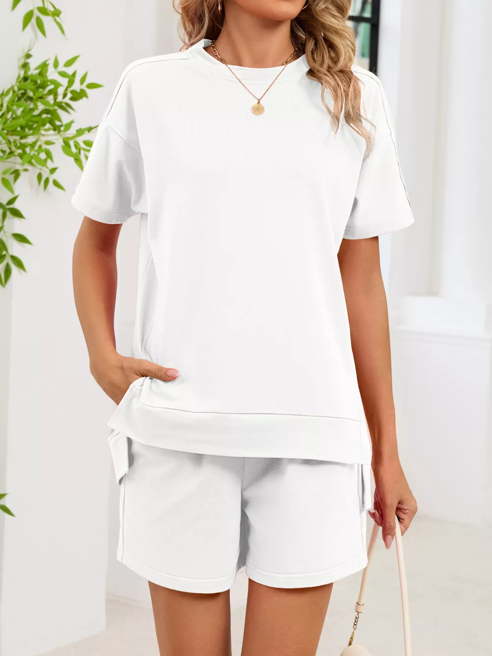 Round Neck Short Sleeve T-Shirt and Shorts Set, image 22