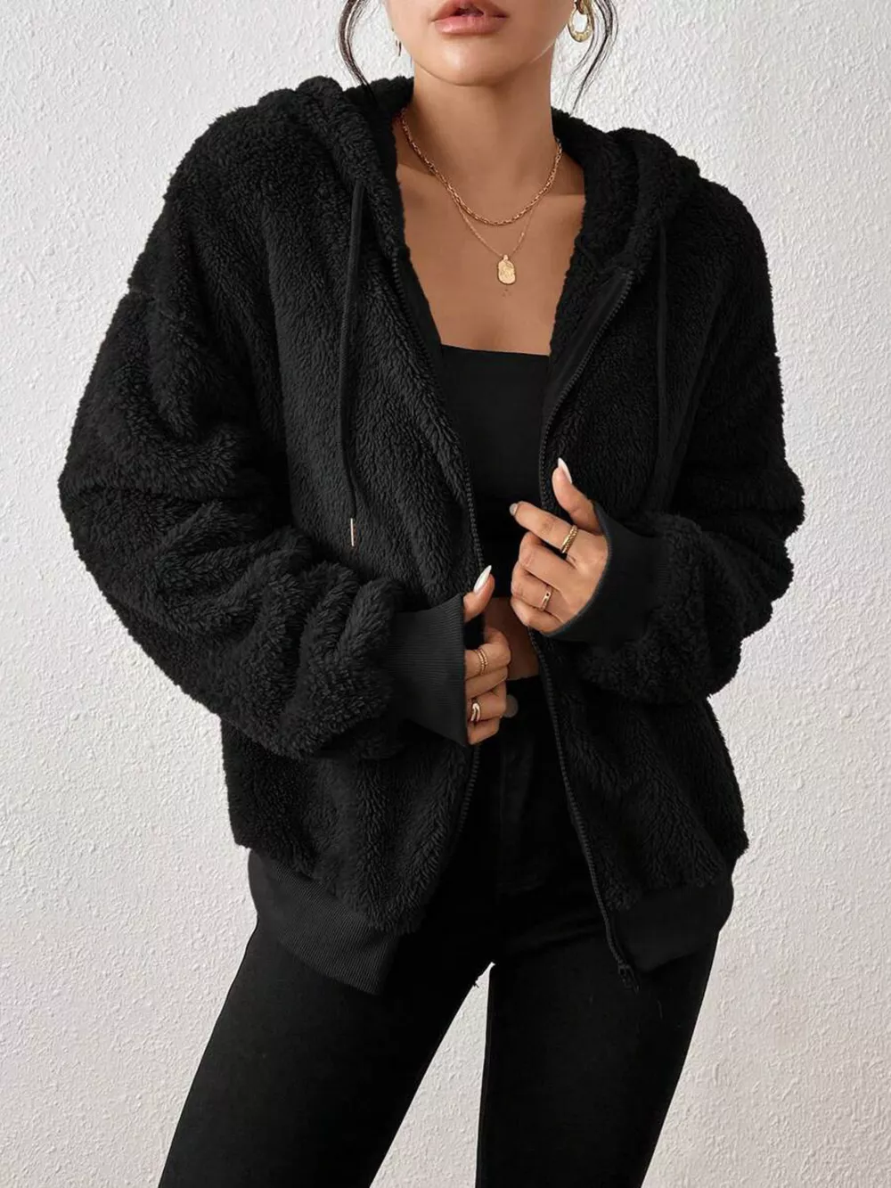 Zip-Up Plush Hooded Outerwear, image 3