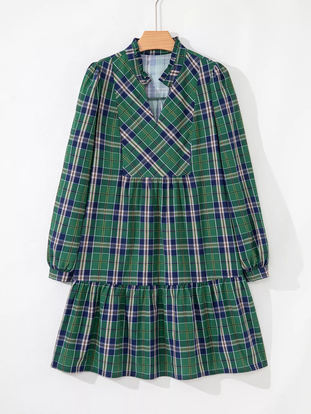 Plaid Frilly Collar Long Sleeve Shift Mini Dress, image 3