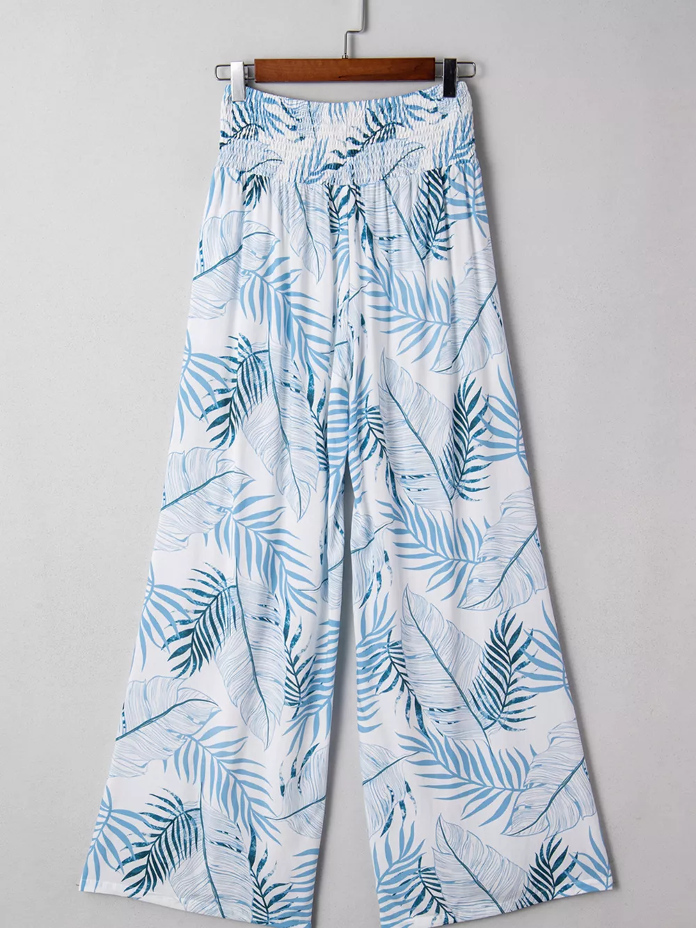 Tropical Print Shirred Waistband Wide Leg Pants, image 9