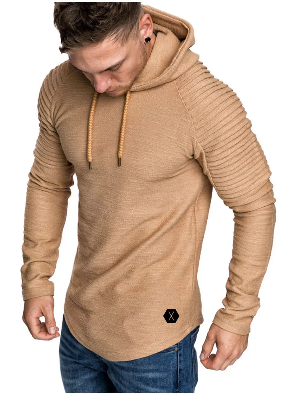 Men's Plus Size Slim Fit Ribbed Hoodie with Drawstring, image 5