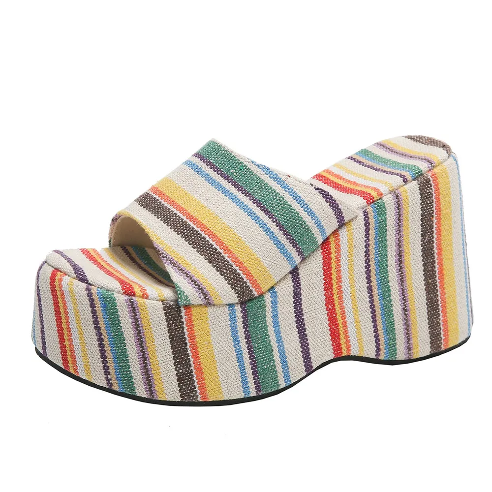Striped Platform Wedge Sandals, image 3