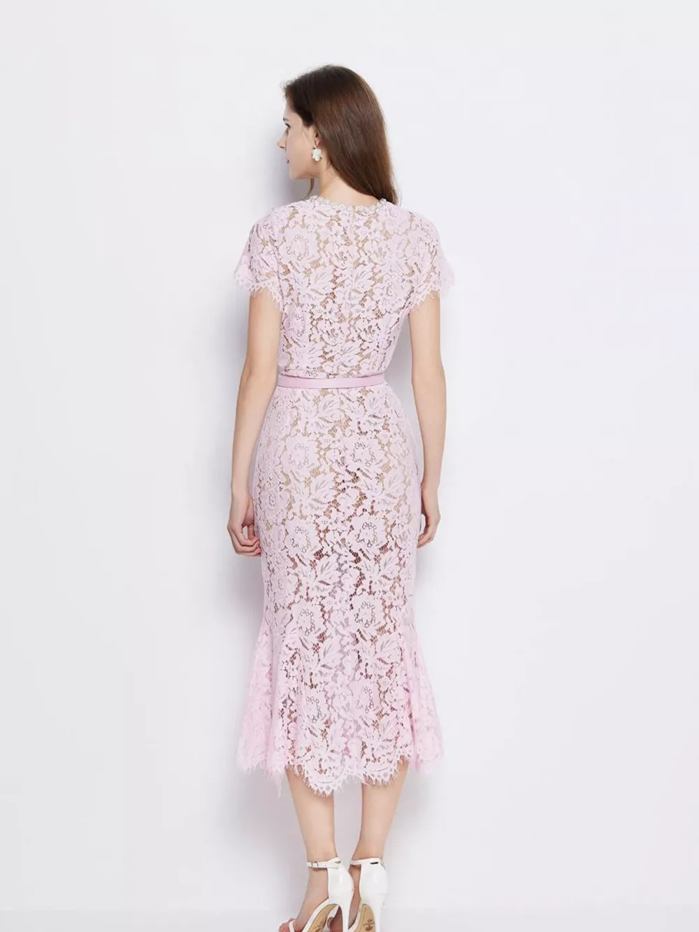 Lace Short Sleeve Mermaid Dress, image 6