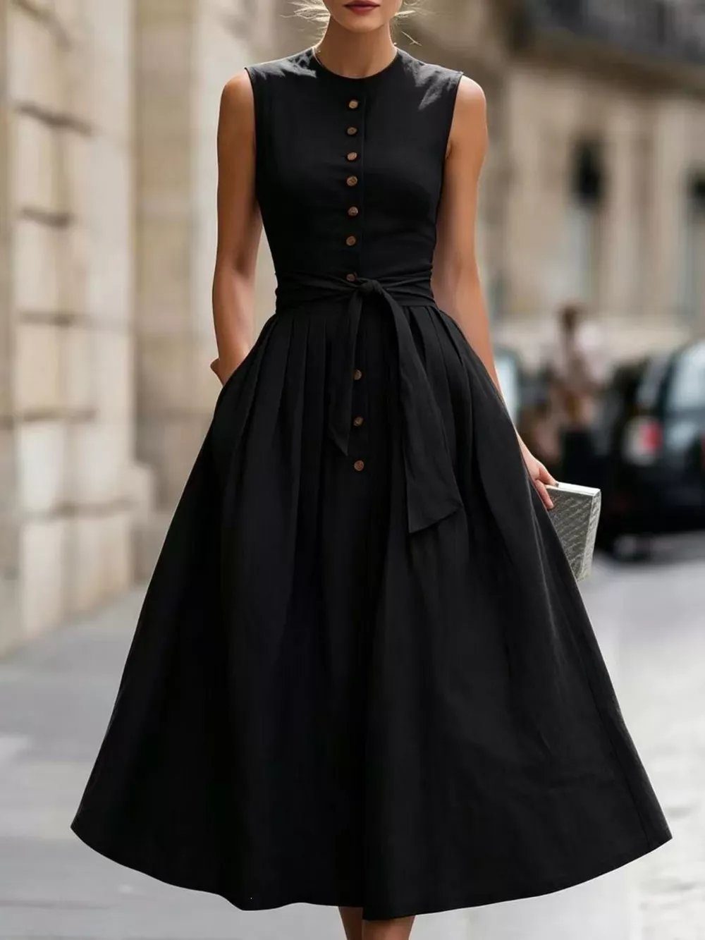 Full Size Sleeveless Button-Front Belted Midi Dress Plus Size, image 8