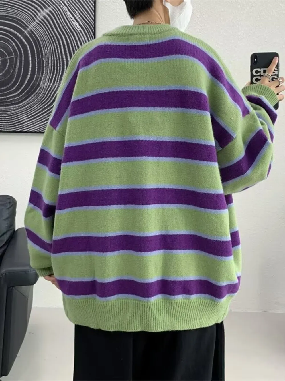 Men's Striped V-Neck Knitted Cardigan, image 5
