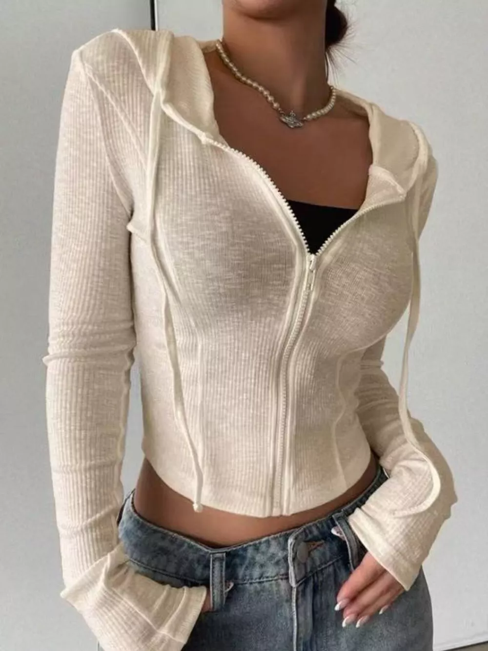 Ribbed Knit Cropped Zip-Up Outerwear, image 19