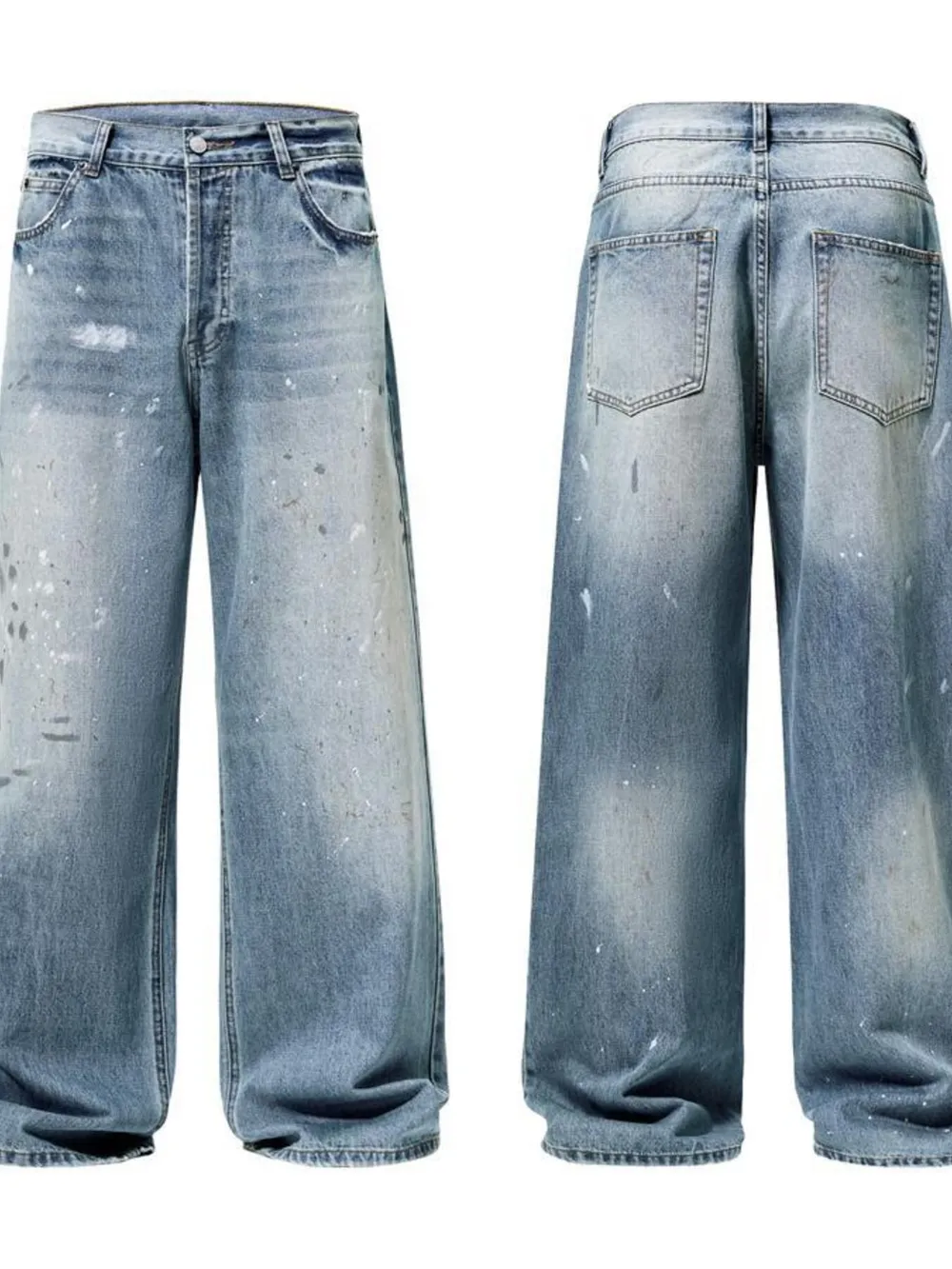 Men's Distressed Button Fly Wide Leg Jeans, image 3