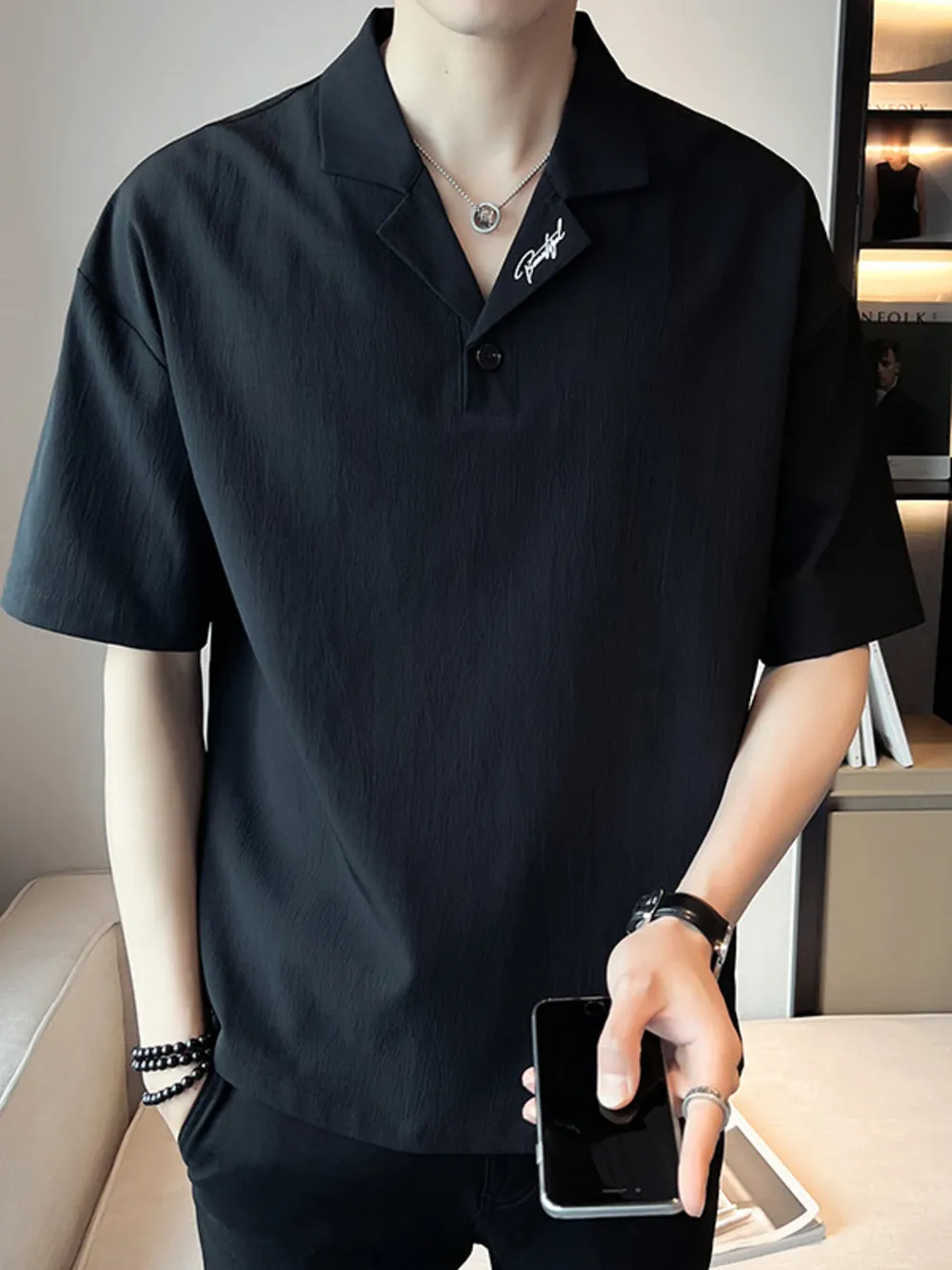 Men's Plus Size Short Sleeve Polo Shirt with Embroidered Detail, image 2