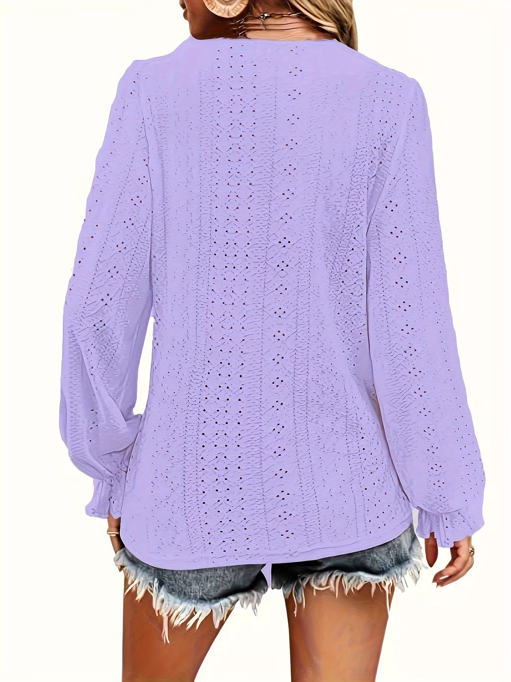 Plus Size Eyelet V-Neck Flounce Sleeve Blouse, image 9