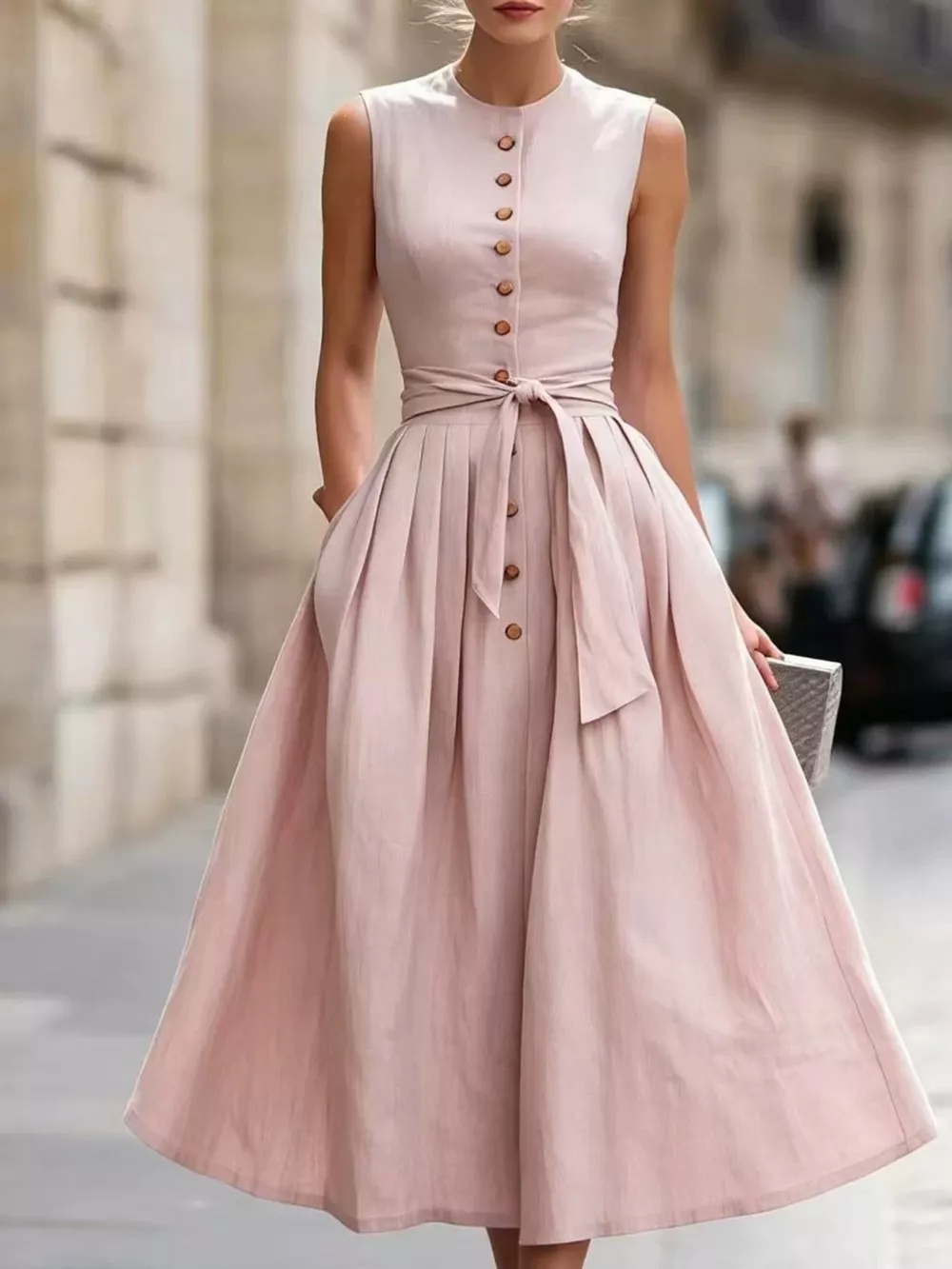 Full Size Sleeveless Button-Front Belted Midi Dress Plus Size, image 4