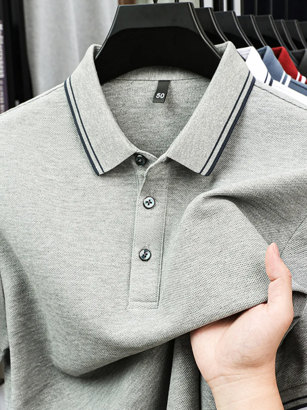 Men's Plus Size Button Detail Short Sleeve Polo, image 3