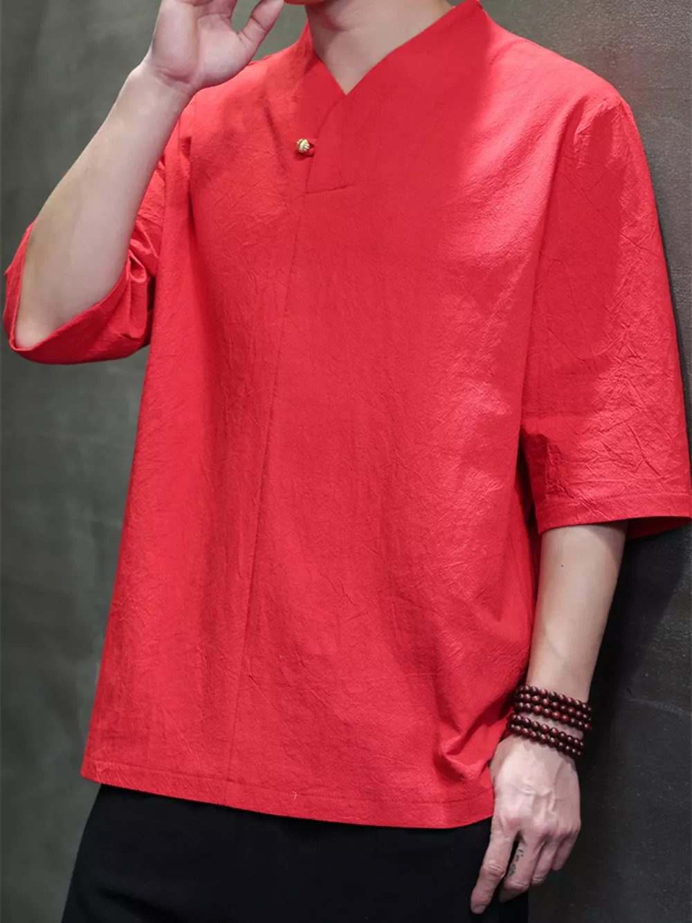 Men's Plus Size Solid Color 3/4 Sleeve Shirt, image 6