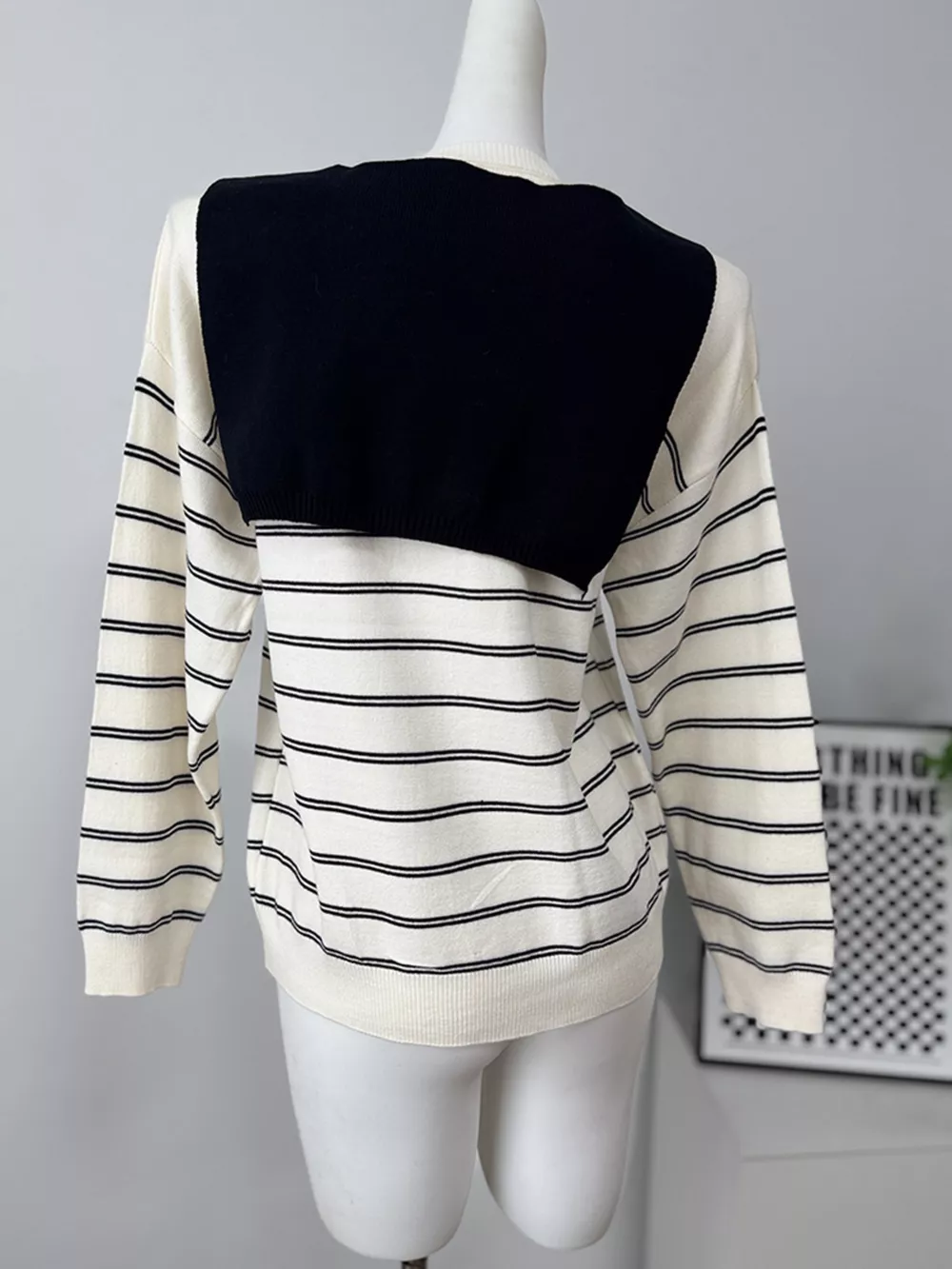 Classic Striped Crewneck Knit Top with Layered Sweater Detail, image 5