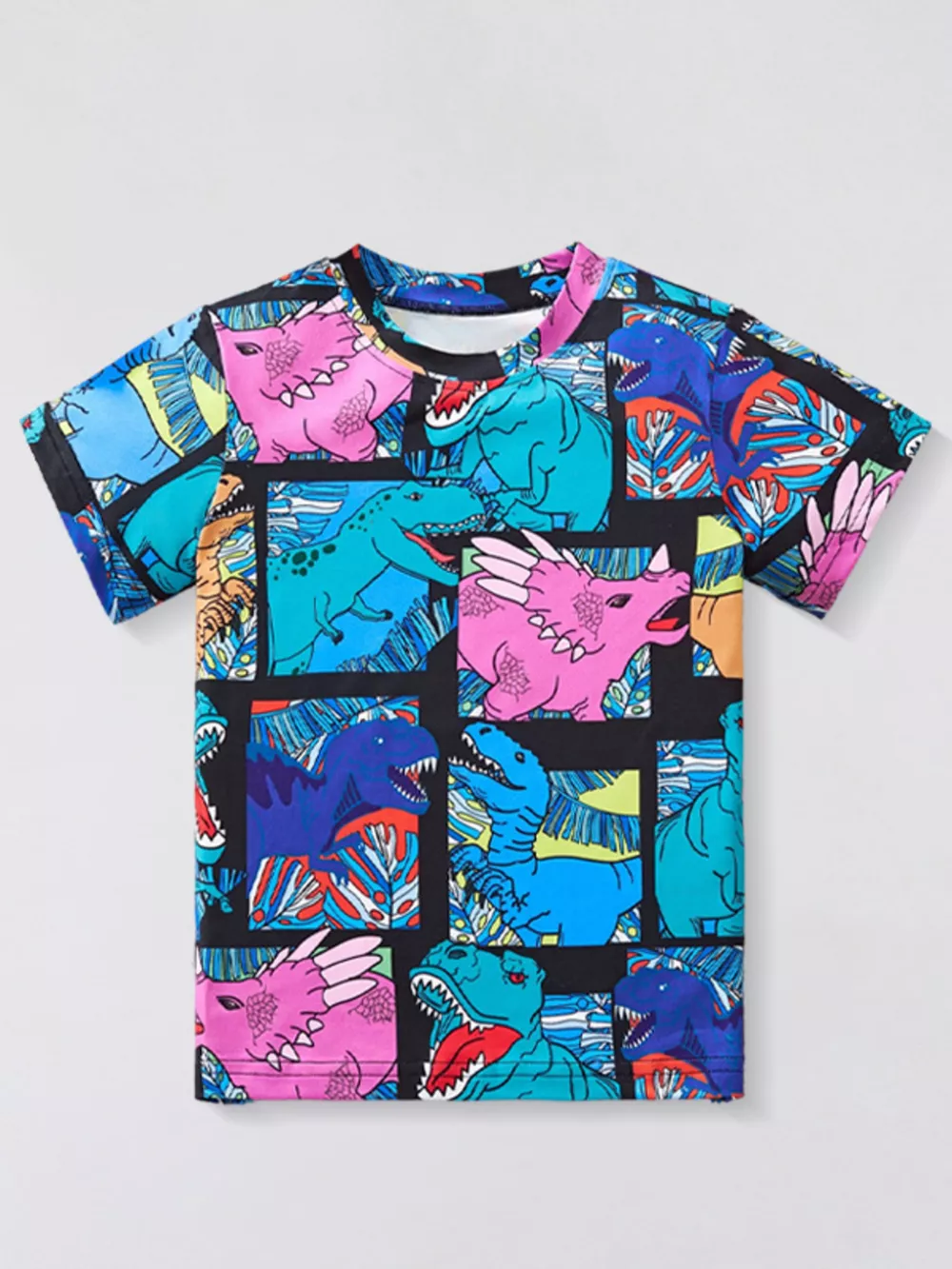 Children's Dinosaur Print Round Neck T-Shirt