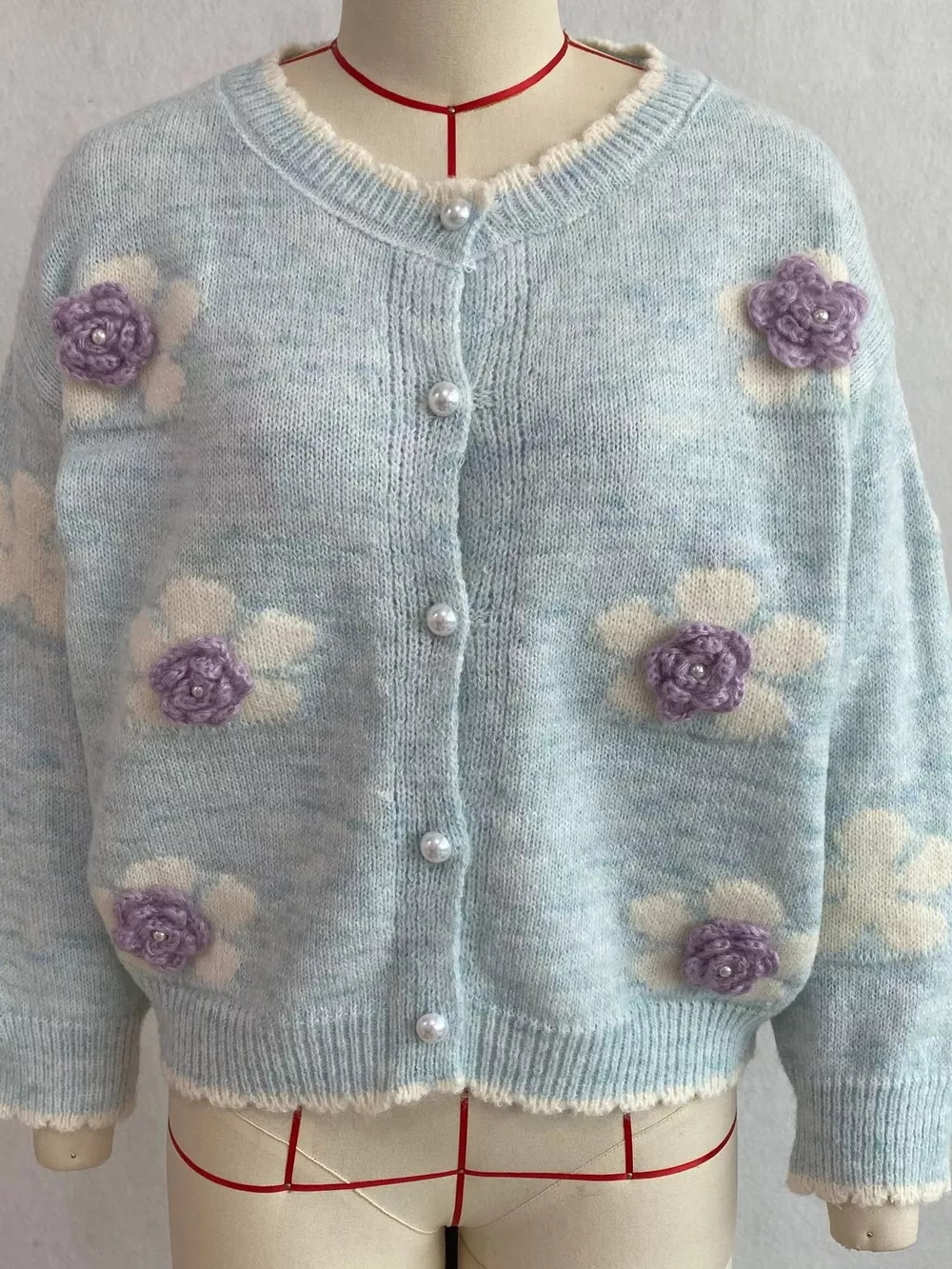 Floral Applique Button-Down Knit Cardigan, image 14