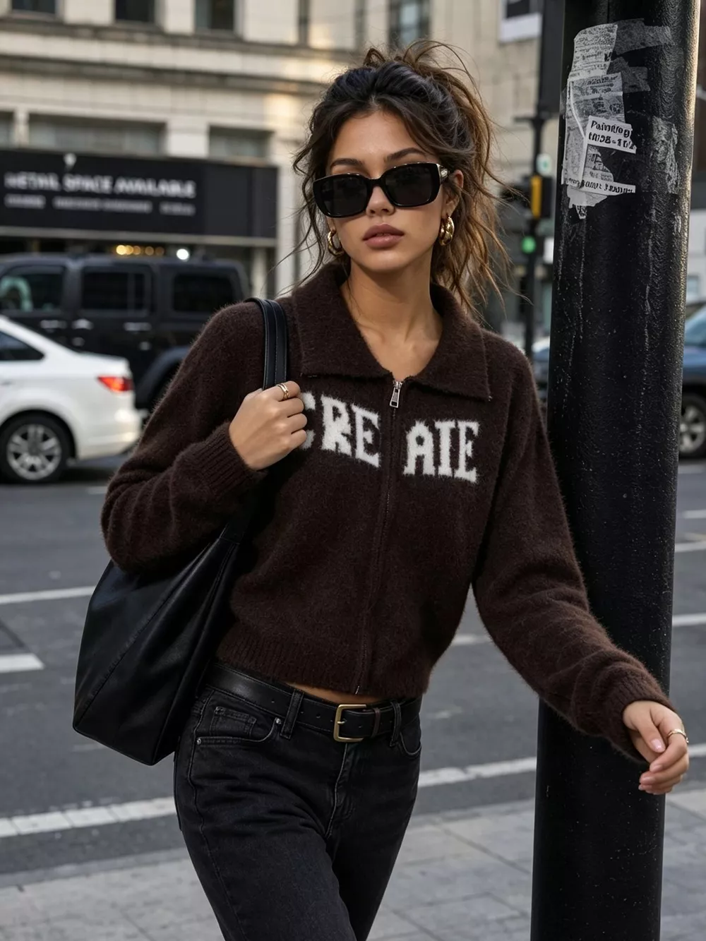 Fuzzy Letter Zip-Up Cardigan, image 15