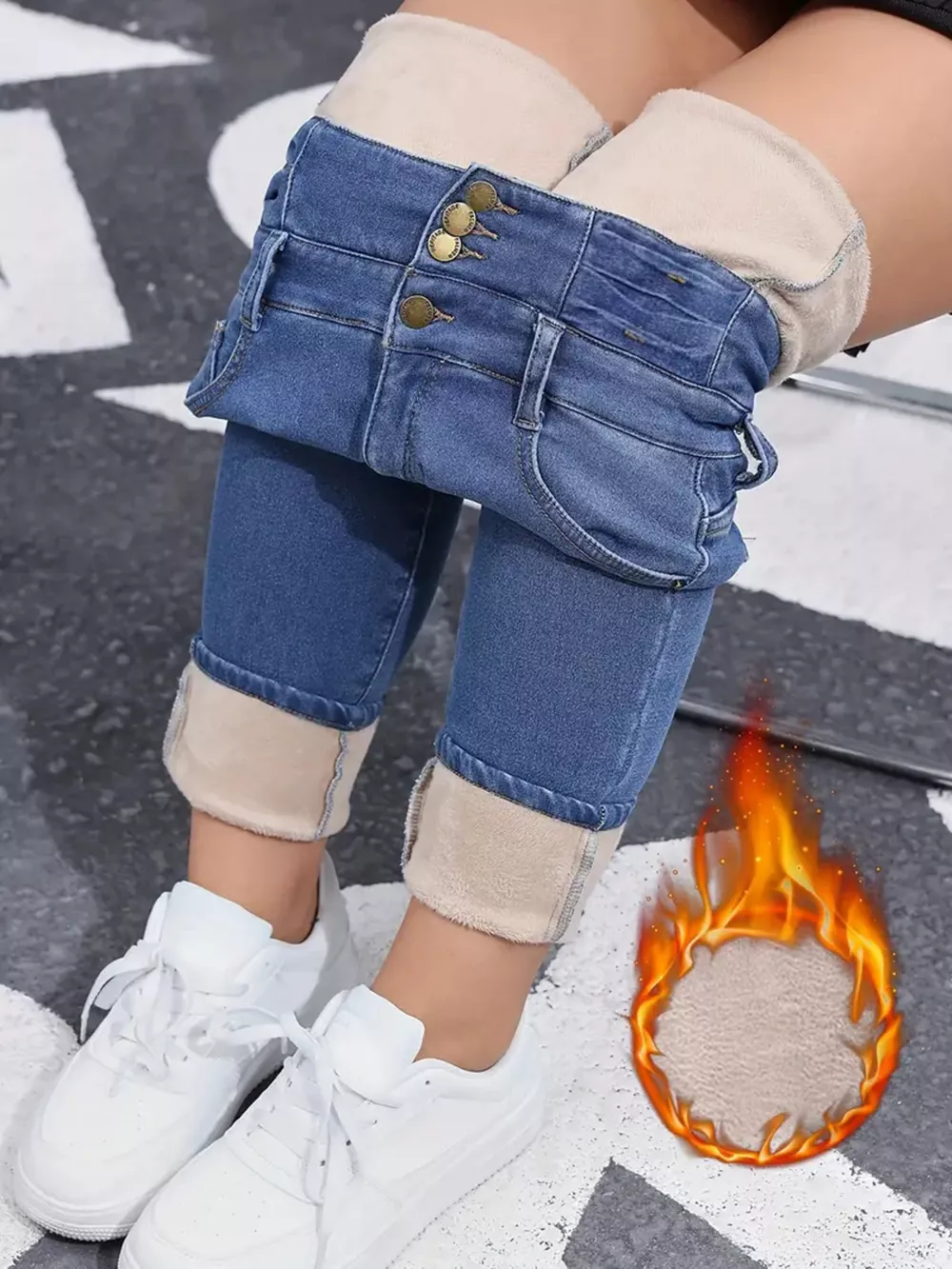 High-Waisted Slim Fit Fleece-Lined Jeans, image 7