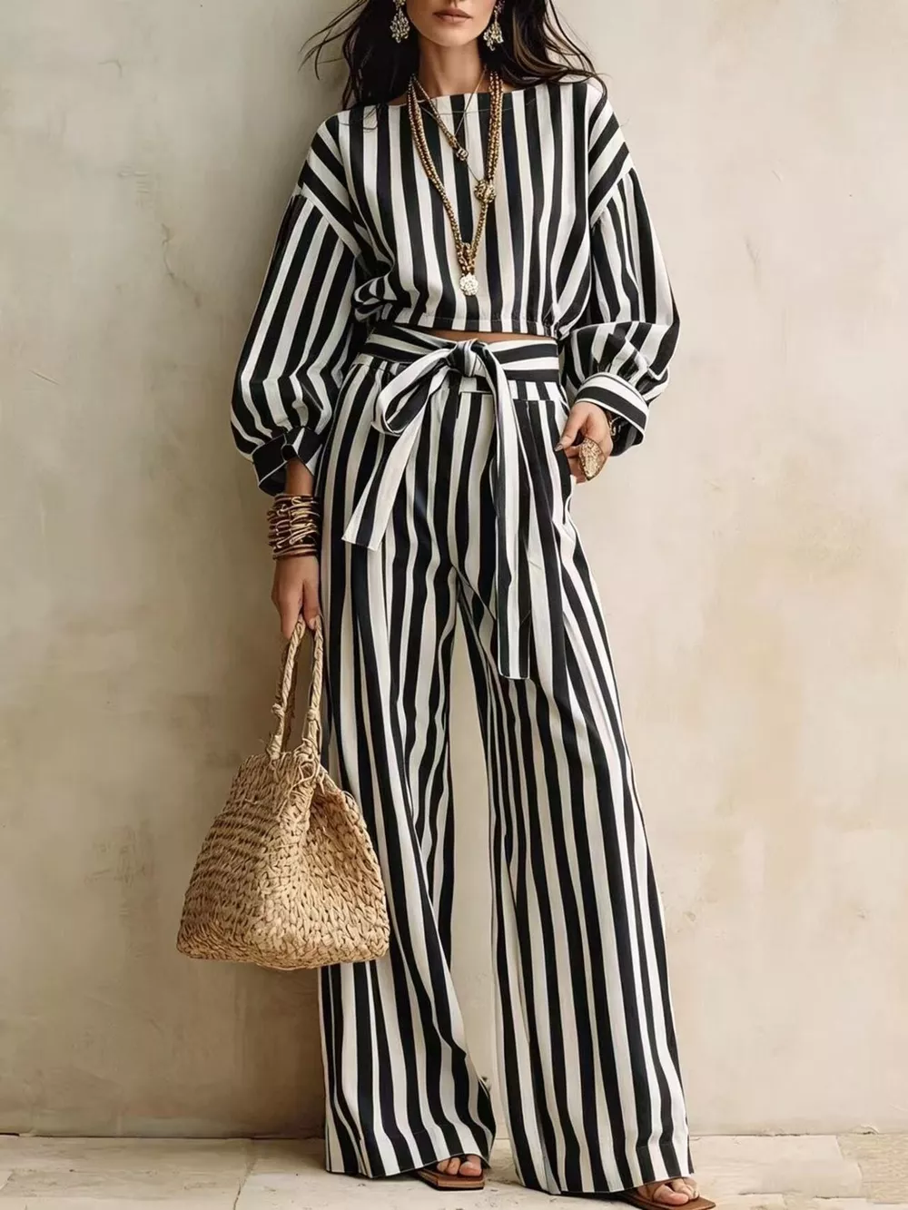 Striped Long Sleeve Top and Pants Two-Piece Set, image 4