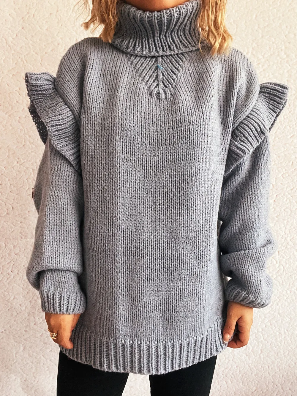 Ruffled Turtleneck Long Sleeve Sweater, image 5