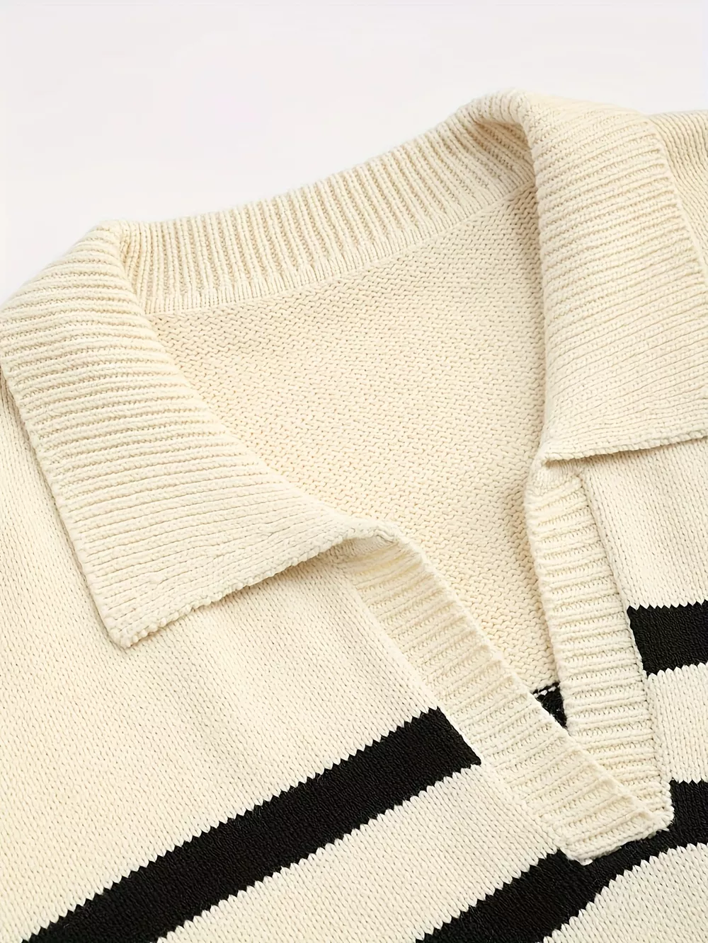 Striped Polo Collar Knit Sweater, image 4