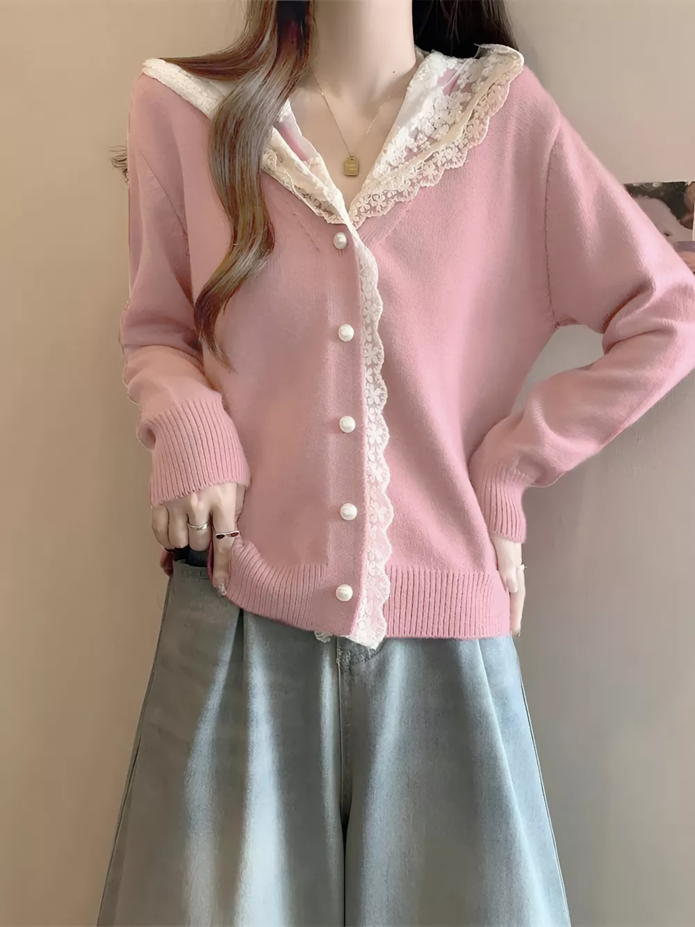 Lace Trim Hooded Cardigan, image 8