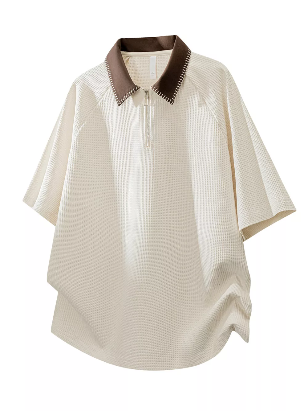 Men's Plus Size Casual Waffle Knit Half-Zip Polo, image 3