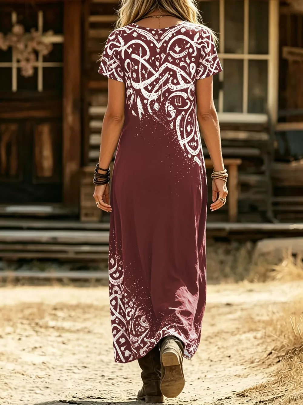 Printed Short Sleeve Midi Dress, image 7