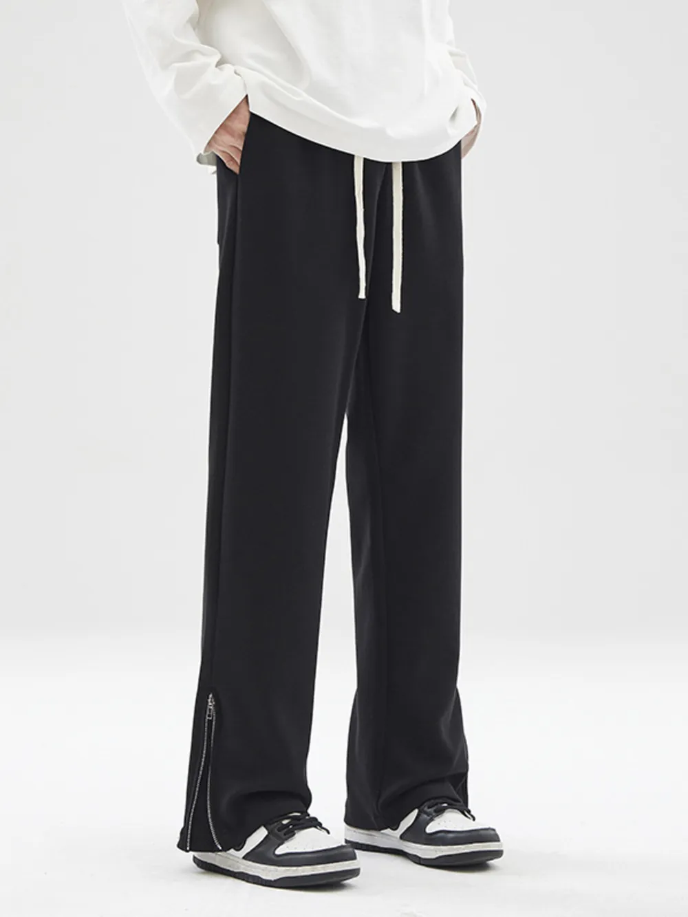 Men's Plus Size Wide Leg Drawstring Pants with Side Zipper, image 2