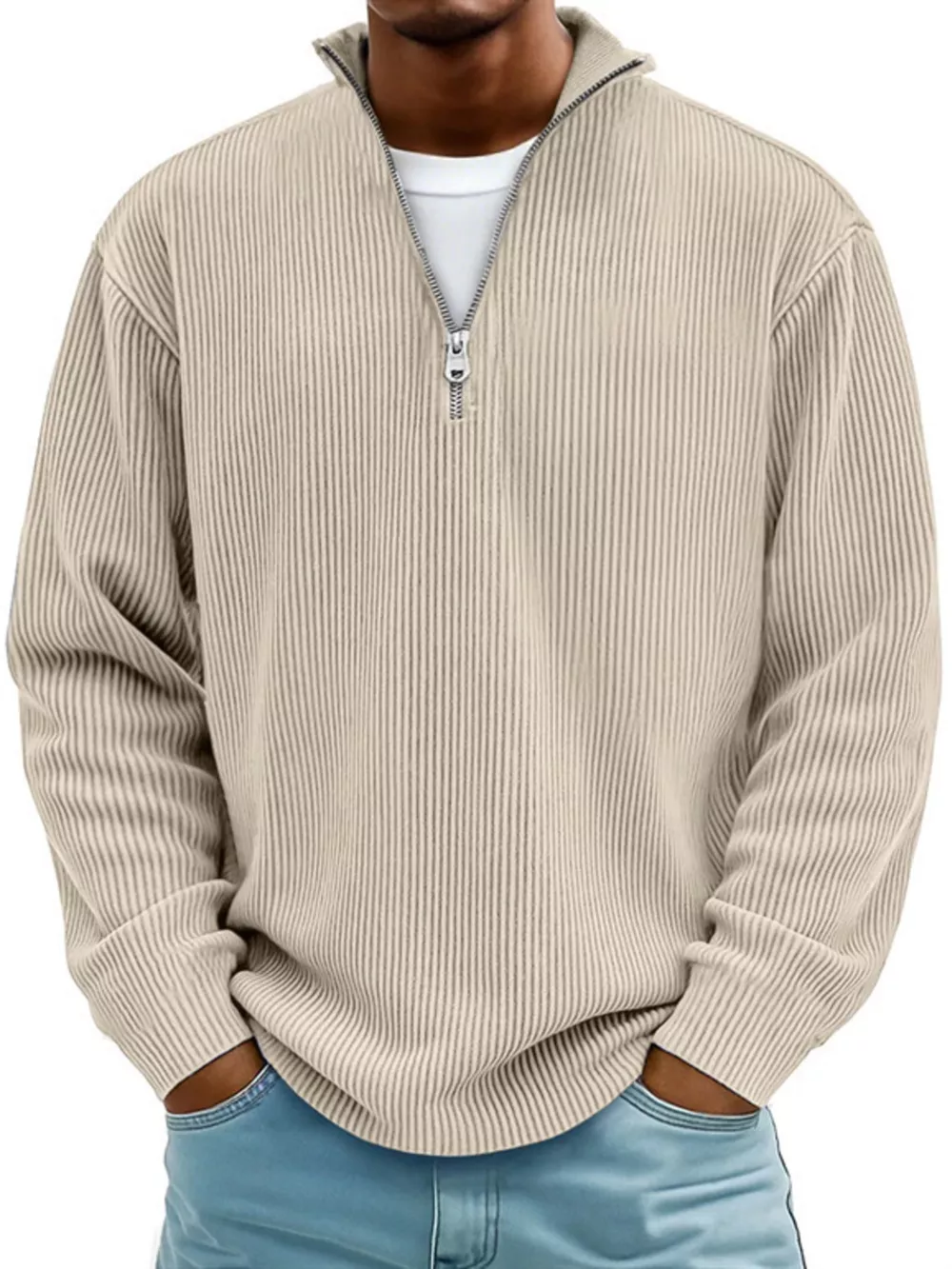 Men's Full Size Corduroy Quarter Zip Pullover Sweatshirt Plus Size