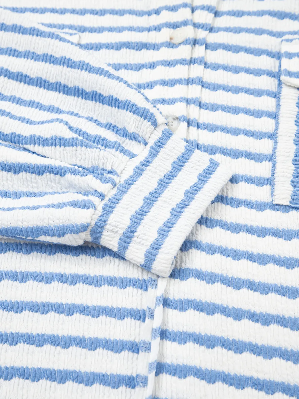 Stripe Half Button Collared Chest Pockets Loose Fit Blouse, image 7